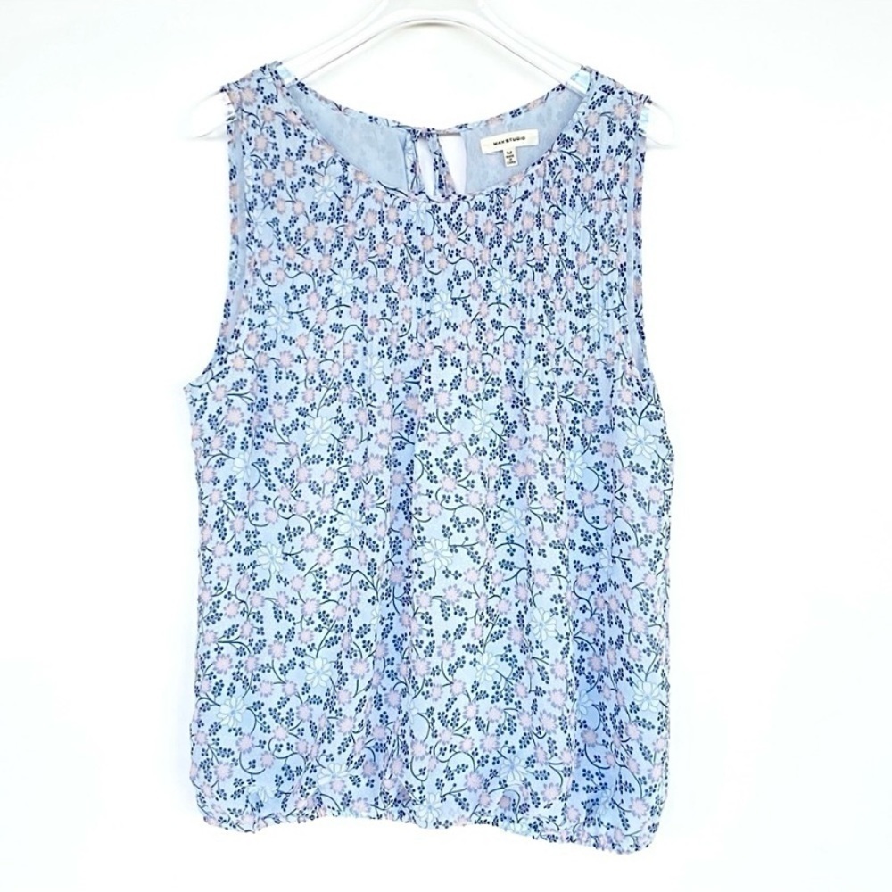 SALE 🛍️ MAX STUDIO floral sleeveless ruched top Womens size M